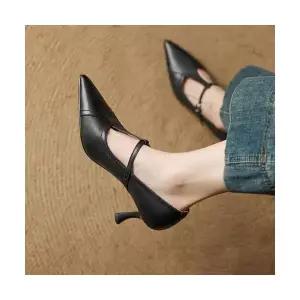 여성용 여름 원피스 스틸레토 펌프스 진피 힐 일자 소가죽 오피스룩 메리제인 슈즈 KS1