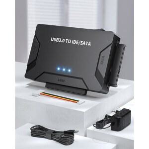 POSUGEAR USB 3.0 to IDE /SATA 어댑터, 외장 하드 드라이브 리더, 범용 2.5인치 /3.5인치 HDD /SSD 컨버터, 12V /2A 전원 어댑터