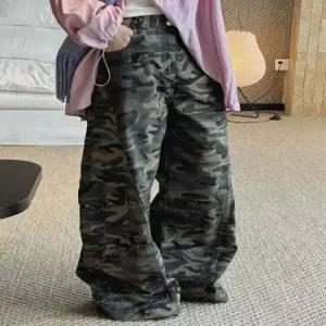 빈티지 바지 여친 청 배기핏 청바지 카모플라쥬 빅포켓 커프 KS1