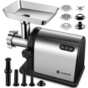 AAOBOSI 10 다진기 스틸 소시지 스테인리스 스터퍼 기능 고기 그라인더 제어 튜브 포함된 전기 간편한 강판 3000W 3개의 듀티 헤비 부착물이 큐브 원버튼