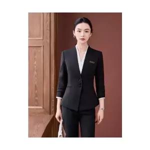 EAMT 여성 고급 오피스룩 세트 춘추 신범 살구 정장 호텔 프런트 미용사 작업복 YJ3