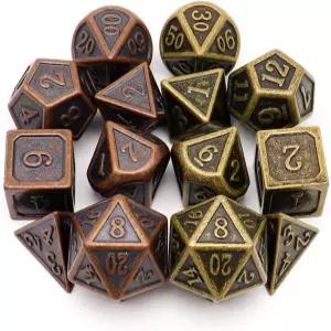 Haxtec 고대 구리 금속 DND 주사위 세트 D 던전 앤 드래곤 선물 TTRPG 게임 (2팩-안티크 구리+안티크