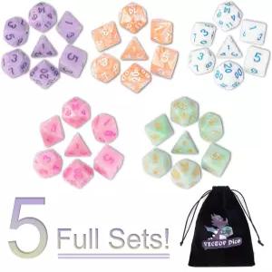 DND 주사위 5 x 7 세트 (35개) 다면체 던전 앤 드래곤 RPG MTG 테이블탑 게임 무료 파우치 1개 포함