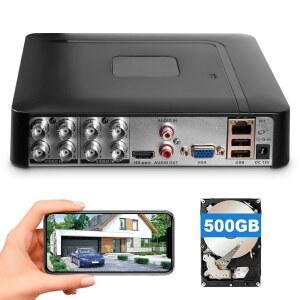 Douevo 1080p 8채널 DVR 레코더, 500GB 하드 드라이브, H.265+ 8CH 감시 디지털 비디오 카메라용 하이브리드 5-in-1(TVI / AHD CVI CVBS IPC) CCTV DVR, 간편한 원격 액세스