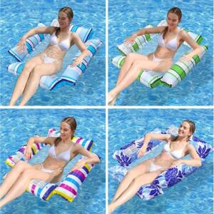 호환 4튜브 인플레이터블 플로팅 풀 네트  접이식 줄무늬 매트  워터 클립 라운지 체어