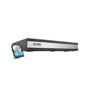 ZOSI 16 채널 네트워크 비디오 레코더, 4TB HDD 포함 4K 16CH PoE NVR, 24/7 녹화, 스마트 재생, 원격 액세스, 모션 감지, H.265 이상, 2MP / 4MP 5MP 8MP IP 카메라에서만 작동