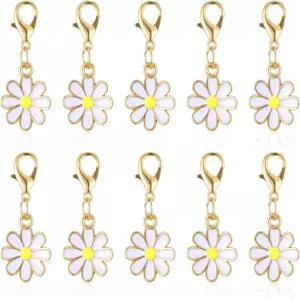 코바늘 뜨개질용 Yuanchu 스티치 마커 10개 데이지 플라워 매력 귀여운 지퍼 풀 클립 탈착식 랍스터 발톱