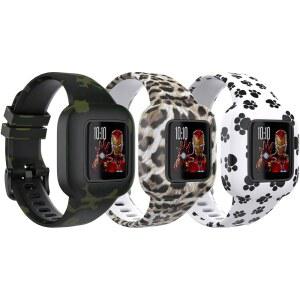 비보핏 JR 3와 호환되는 TiMOVO 교체 밴드, [3팩] 부드러운 실리콘 스트랩, 패턴 프린트 손목 스마트워치 액세서리 핏 3 - Paw Prints / Green Leopard