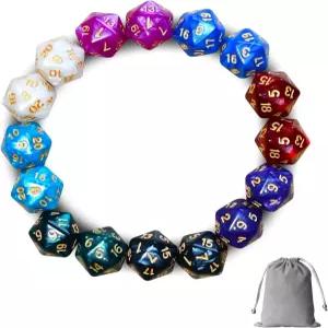 DND 주사위 세트 D - 가방이 있는 16개의 D20 회전 던전 드래곤 RPG MTG 테이블 게임용 22mm 대형 다면체