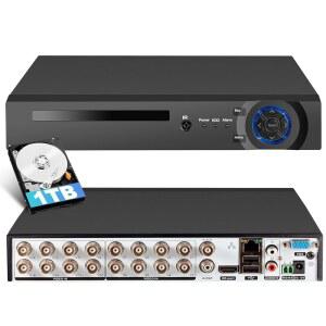 Fuers 16채널 디지털 비디오 레코더 16CH DVR은 최대 5MP 하이브리드 6-in-1 AHD /TVI /CVI /CVBS /IP /XVI 카메라와 사람 감지 기능, 24/7 논스톱 녹화(1TB 하드 드라이브 포함) 지원
