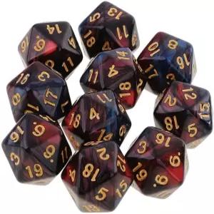 요오판돌 10PCS 다면체 D20 주사위 20mm 아크릴 20면 RPG MTG DND 테이블 게임용 (레드 블루)
