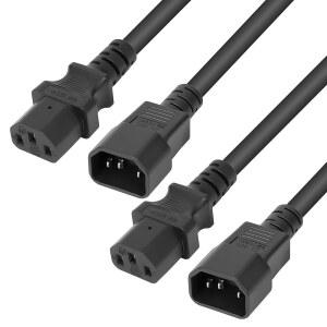 IEC 320 C14 ~ C13 전원 케이블 24인치 / 2피트, 18AWG 10A 250V 헤비 듀티 남성 여성 PDU 연장 코드 - 케틀 리드 스타일, 컴퓨터, 모니터, 서버, UPS, 프린터, PC-2팩