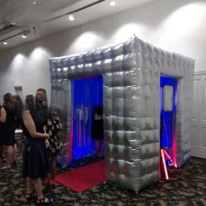 호환 2도어 골든 실버 로지 인플레이터블 포토 부스 (내부 팬 포함)  옥스포드 천 접이식 큐브 텐트