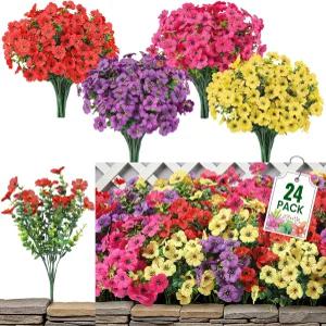 스누비드 24 야외 실내 정원 홈 데코레이션을 위한 인조 꽃 번들 현관 파티오 야드 발코니 가짜 데이지