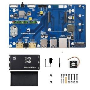 PoE 기능이 있는 라즈베리 파이 컴퓨트 모듈 5 IO 보드, M.2 NVMe SSD 지원, GPIO 헤더, 이더넷, USB, HDMI 및 금속 케이스, 전원 공급 장치, 냉각 팬 장착