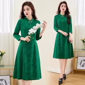 EAMT 원피스 여사친 레이스 치파오 봄가을 에스닉 롱스커트 EUNG1