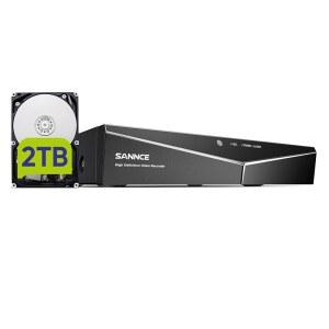 2TB 하드 드라이브가 장착된 16채널 CCTV DVR, 2MP TVI AHD CVI CVBS 아날로그 IP 카메라용 SANNCE 1080P 5-in-1 하이브리드 비디오 레코더, 모션 알림, 원격 액세스, 24시간 연중무휴 녹화