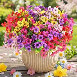 CEWOR 12 야외 실내용 인조 꽃 묶음 유칼립투스 잎이 달린 가짜 실크 데이지 정원 현관 화분 파티오 홈