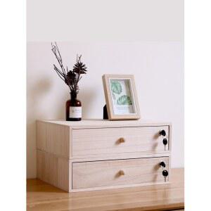 원목 서랍 모니터받침대 3단 도난 스탠드 키다리 이리야 원목모니터받침대 브라운 다용도