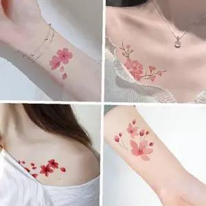 임시 문신 스티커 핑크 꽃잎 패턴 손목 쇄골 데일리 파티 페스티벌 방수 바디아트