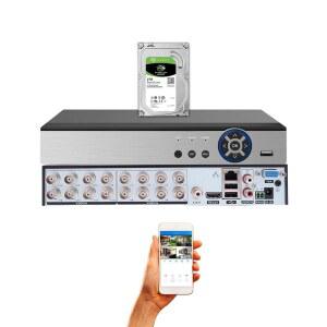 에버텍 16채널 H.265 DVR(2TB 하드 드라이브 포함), 1080P TVI CVI AHD 아날로그 CCTV 감시 카메라, 스마트폰 원격 액세스, 동작 감지 기능 포함 16CH 디지털 비디오 레코더