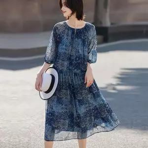 [하프클럽/블랙퀸]라운드넥 에스닉 시스루소매 원피스 blk004591