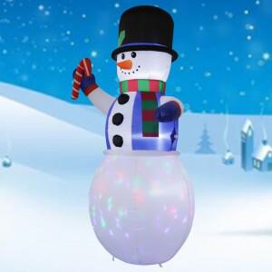 호환 크리스마스 풍선 야외 눈사람 착용 파란색 조끼모자  휴일 파티 마당 정원용 회전 LED 조명 포함  1.8