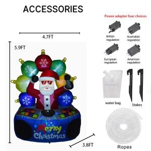 호환 5.9피트 DJ 산타 풍선 장식 LED 조명 마당  산타클로스 크리스마스 화려한 집