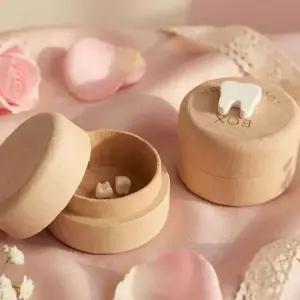 원형 천연 나무 유치 탯줄 보관함 2단 분리형 신생아 출산 기념 선물용