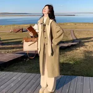 엘럽 그린 롱 모직 여자 양털 코트 테두리 원템1