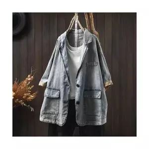 여성 청 하프 캐주얼 봄 구제 카디건 롱가디건 정장넥 7부 OP1