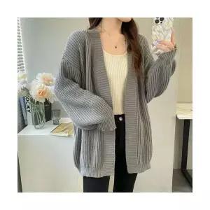 미디 여성용 니트 캐주얼 롱가디건 시크 루즈핏 가디건 야상 점퍼 OP1