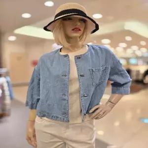 [하프클럽/베네통]베네통 백 니트 데님 블라우스 BABLA5-631-BL