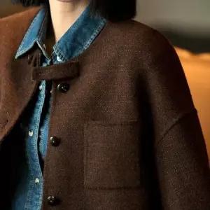 엘럽 여성용 모직 면 울 가을 코트 라운드 체크 트위드 숏 원템3