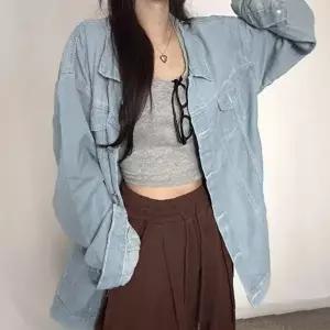연청 데님 아우터 여성용 오버핏 빈티지 워싱 가공 일상 캐주얼 간절기 봄가을