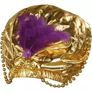 코스튬 모자 촬영 헤드웨어 캐릭터 축제 소품 페스티벌 포럼 노벨티스 구슬이 달린 금색 터번, 12인치 x 18