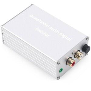 오디오 험 엘리미네이터 그라운드 루프 노이즈 솔레이터, 스위치가 있는 RCA 인터페이스, 듀얼 채널 골드 코팅 알루미늄 쉘 필터와 호환되는 하이파이 스테레오 홈 시어터 차량 오디오(실버)