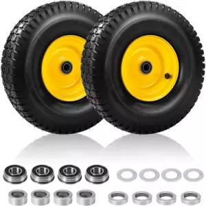 2PCS 15x6.00-6 튜브리스 잔디 깎는 기계 타이어 및 휠 3/4 추가 5/8 베어링 3-4.4 오프셋 허브 15x6-6 앞