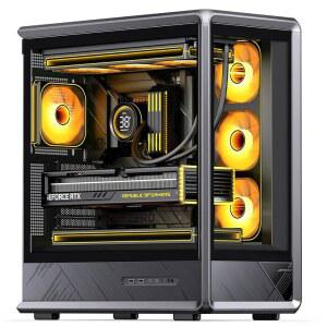 JONSBO D401 ATX 미드 타워 PC 케이스, 프레임 구조, 백커넥트 MB, 하이컴프 게이밍 듀얼 챔버 컴퓨터 GPU 439mm /PSU 200mm /AIO360x2, 데스크탑 디스플레이, 블랙