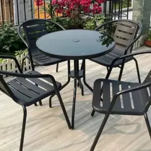 야외 테이블세트 4인 파라솔 테이블 카페 철제 정원 팬션 야외용