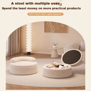 호환 유럽풍 심플 크림색 소파 스툴 가정용 다기능 등받이 수납 소형 의자 생활용품