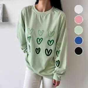 제이큐 SiaM 여성 데일리 봄 여름 가을 하트 루즈핏 맨투맨 티셔츠