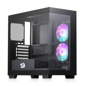레드라곤 GC218M 게이밍 백마운트 PC 케이스, M-ATX 컴퓨터 섀시(120mm 팬 2개 포함), 사전 설치 및 고풍량 천공 패널 2개, 270 풀 뷰, 간편한 케이블 관리, 블랙