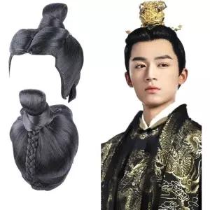 남성 코스튬 가발 할로윈 헤어 코스프레 소품 한복 검은색 고대 중국 스타일링 머리장식 액세서리 긴 직모