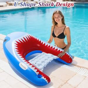 호환 성인용 컵홀더 상어 모양 풀 플로트 의자  손잡이가 풍선식 라운지  수영장용