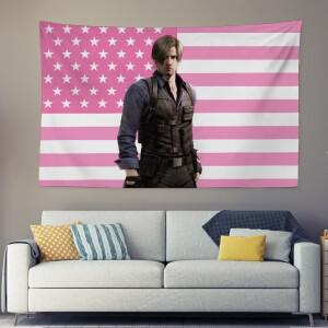 호환 레온 케네디 태피스트리 레지던트 이블 미국 국기 아트 비디오 게임 장식 멀티 사이즈 플랫 프린트 디