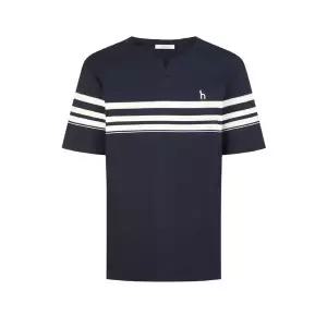 매장정품 HAZZYS 헤지스 [26SS] 네이비 슬릿넥 컬러블럭 반팔 티셔츠 (HZTS6B547N2A) 1253604