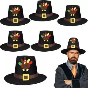 코스튬 모자 장식 액세서리 헤드웨어 축제 소품 페스티벌 6개 세트 추수감사절 펠트 필그림 대형 성인용 검
