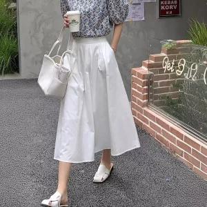 코튼핀턱플레어롱스커트 스커트 밴딩스커트 롱치마 Rkg6+6cCV