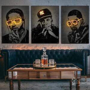 호환 LED 없음 유명 래퍼 캔버스 포스터 힙합 랩 스타 네온 효과 음악 가수 그림 인쇄 벽화  홈 바 장식